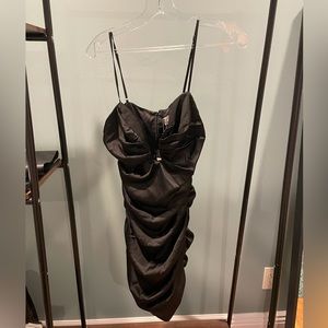 Oh Polly black satin ruched dress